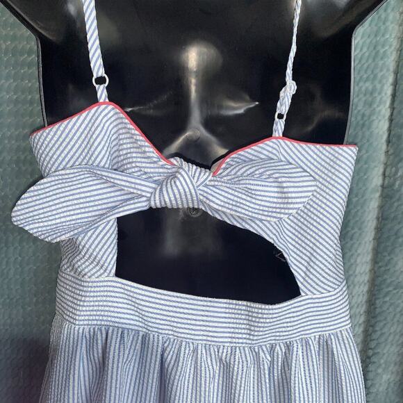 R&K Sleeveless Spaghetti Strap Dress Blue & White Striped with Coral size 6 - Picture 4 of 7
